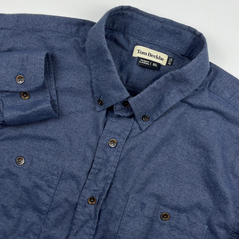 Tom Beckbe Dixon Brushed Melange Cotton Twill Shirt Mens XL Blue Soft